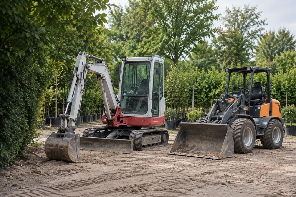 Minigraver en shovel voor tuinaanleg